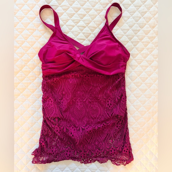 Other - Red Lace Overlay Swim Suit